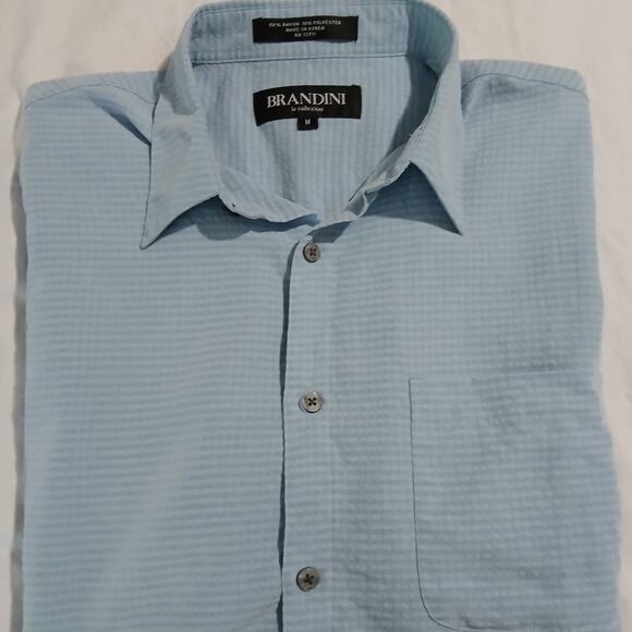 Brandini Men's Medium Powder Blue HSort-Sleeved Button-Up Shirt Seersucker - Picture 3 of 14